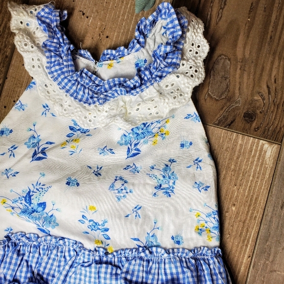 Rare Editions White, Blue, Yellow Floral Lace Baby Bodysuit Bubble Romper Sz 6m - Picture 11 of 14